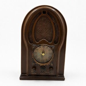 Home Interiors Faux Cathedral Radio Mantel Clock Vtg Style Quartz Tested Brown